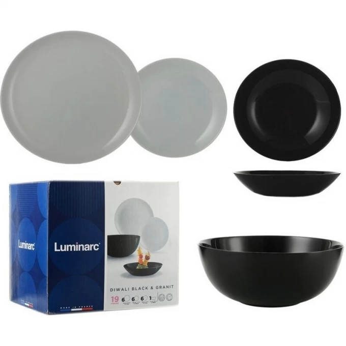 Столовый набор LUMINARC ДИВАЛИ БЛЭК&ГРАНИТ 19 предметов P4358